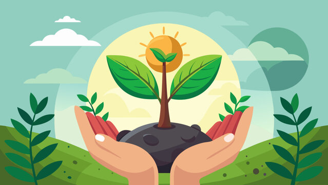 Vector illustration of hands holding a growing plant