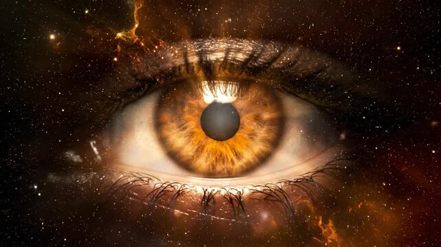 Intense Close-Up of a Fiery Orange Eye with Gaze.