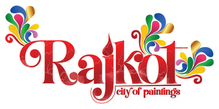 Rajkot City of Paintings Typography Vector, Gujarat India Travel Text Illustration