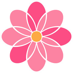 Stylized Pink Flower with Geometric Petals, Orange Center, Blossom, Floral Vector Graphic