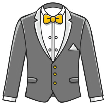 Gray Tuxedo with Yellow Bowtie and Cummerbund, Formal Occasion Attire