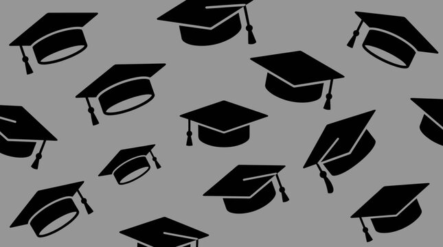 Repeating pattern of graduation caps representing university graduation, academic success, education celebration, and learning achievement.