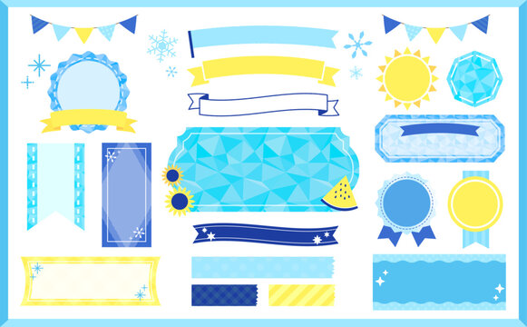 夏に使えるひんやり水彩風イラスト・フレームセット_文字なし