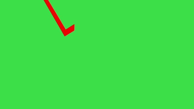 Red downward arrow with jagged line moving across green screen for market decline
