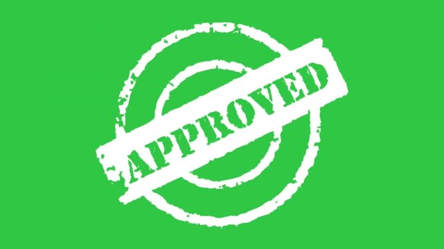 Approved rubber stamp animation on green screen with rotating and zooming effect