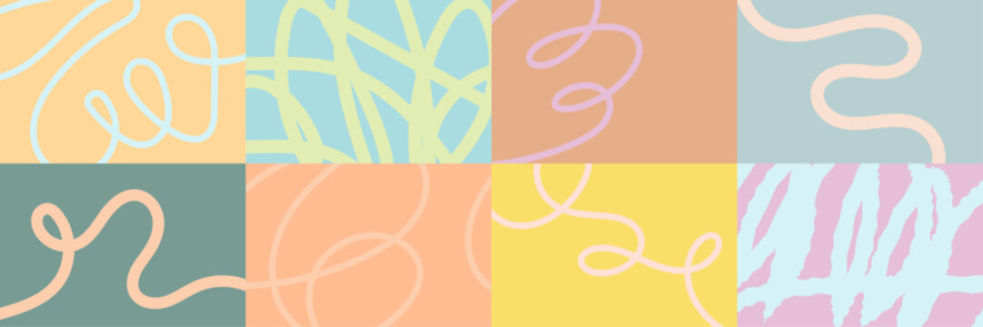 Pastel abstract line art pattern collection with colorful geometric backgrounds