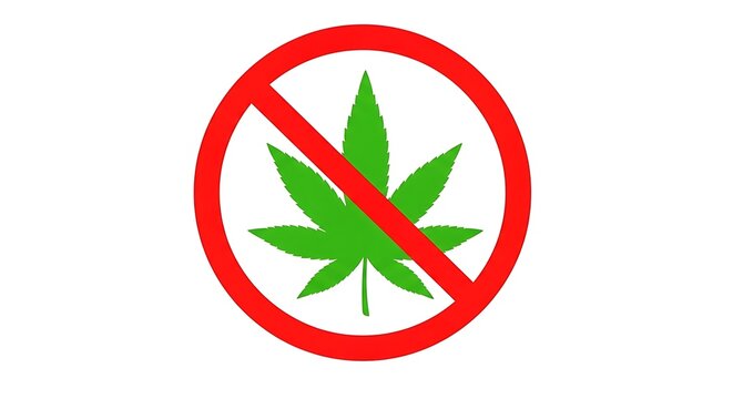 No marijuana leaf sign, prohibition symbol, cannabis ban, drug control, anti-drug