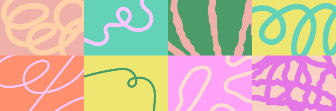Pastel abstract line backgrounds set with colorful flowing curves