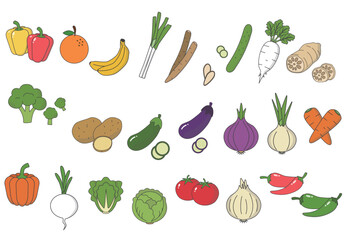 Fototapeta premium Fresh vegetables and fruits collection for cooking nutrition grocery and healthy food themes