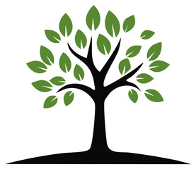 Obraz premium Stylized Graphic Tree Icon with Green Leaves Silhouette Symbol