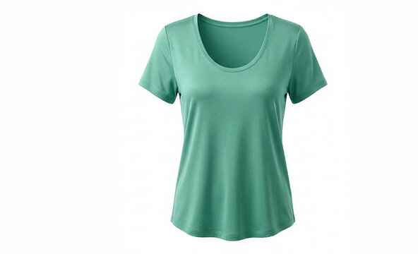 Women's Mint Green Scoop Neck T-Shirt Mockup Isolated on White Background with Soft Cotton Texture
