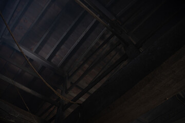 古い日本家屋のススで黒くなった天井のテクスチャ