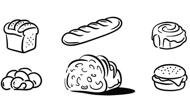 Bread vector icons including loaf, bun, and pastry illustrations