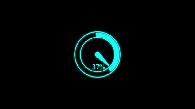 Blue glowing loading indicator with percentage counter on dark background futuristic digital progress bar animation