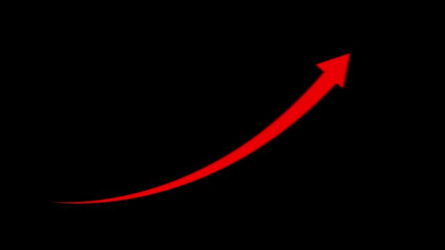 Red Arrow Curving Upwards on Black Background Minimalist Motion Animation curved arrow upward arrow motion minimalist animation