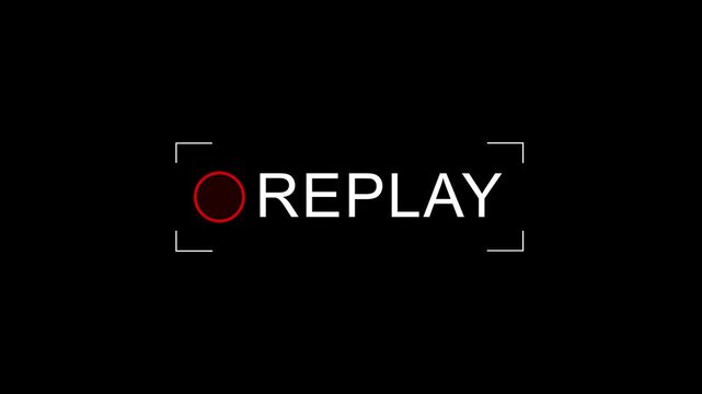 Replay Button Animation with Red Circle and White Text on Black Background