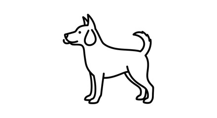 Fototapeta premium Minimalist black and white line art illustration of a standing dog. Simple outline drawing of a pet animal, side profile view.