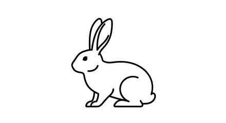 Minimalist black and white line art illustration of a cute rabbit sitting on a white background, simple animal icon graphic