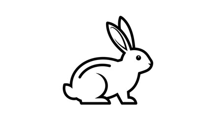 Obraz premium Simple line art illustration of a cute rabbit icon in black and white, perfect for design elements, graphic resources, or children's themes.