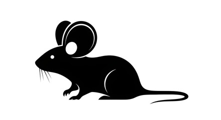 Obraz premium cute silhouette of a rat's profile with large ears, isolated on white.
