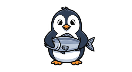 Cartoon penguin holding a fish. © Desta