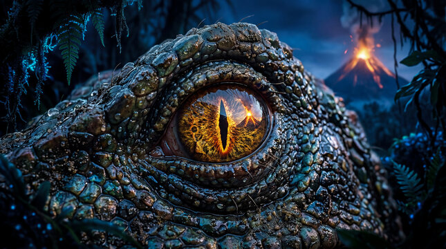 Apex Predator Eye Reflecting Volcanic Eruption