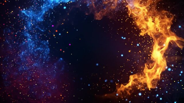 Abstract fire and ice particles animation background for creative projects