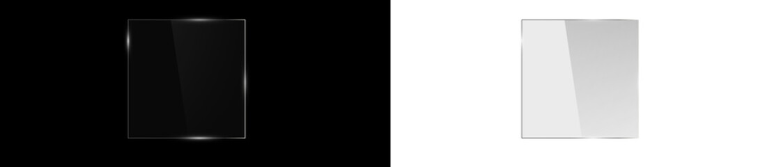 Glass plate on transparent background. Realistic screen glass, window mockup, clear glass showcase, glossy plastic glare frame, acrylic with glares and light, clear rectangular plate, plexiglas, 3d.	
