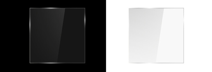 Naklejka premium Transparent glossy glass plate with screen reflection. Shiny acrylic panel vector illustration.