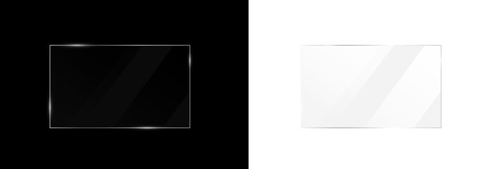 Transparent Glass plate background. Realistic screen glass, window effect with flare, clear glass showcase, glossy plastic glare frame, acrylic with glares and light, plexiglas, 3d.