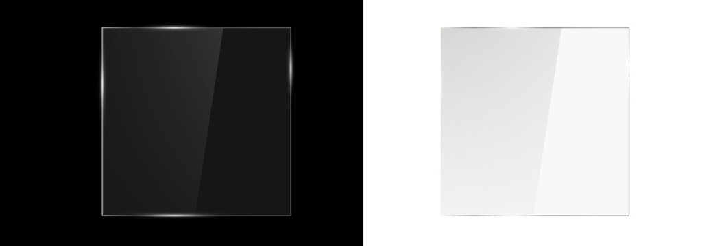 Transparent glossy glass plate with screen reflection. Shiny acrylic panel vector illustration.