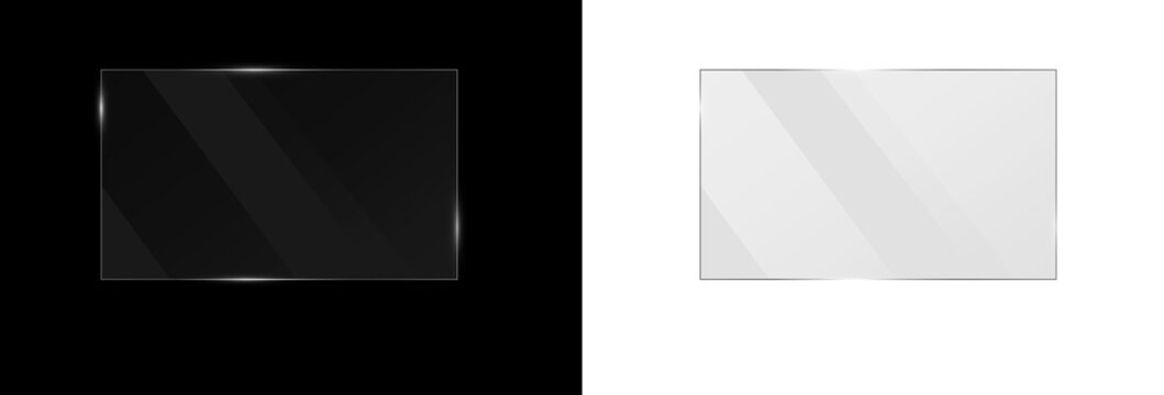 Transparent glossy glass plate with screen reflection. Shiny acrylic panel vector illustration.