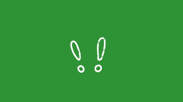 Hand-Drawn Exclamation Mark 2D Animation | Animated Warning Alert Symbol Sketch | Playful White Doodle Surprise Sign on Green Screen