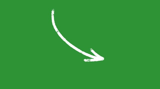 Hand-Drawn Animated Arrow Video | 2D Pointer Direction Sketch Animation | Playful White Doodle Curvy Arrow Symbol on Green Screen
