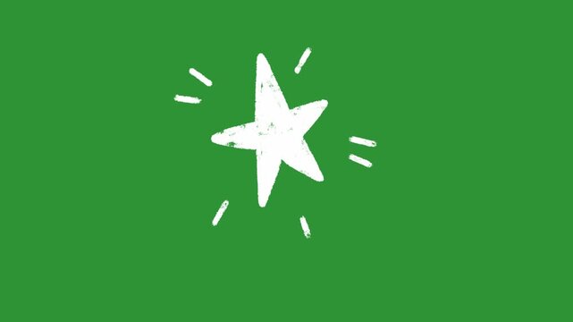 Hand-Drawn Animated Star Video | 2D Twinkle Sparkle Sketch Animation | Playful White Doodle Shine Element on Green Screen