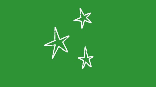 Hand-Drawn Animated Star Video | 2D Twinkle Sparkle Sketch Animation | Playful White Doodle Shine Element on Green Screen