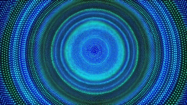 Abstract circular pattern of blue and green dots creating a mesmerizing visual effect. Ideal for backgrounds, digital art, and modern design projects