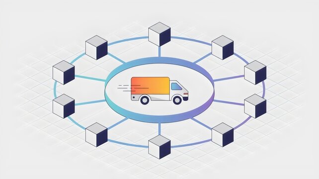 Logistics delivery network with van and nodes &ndash; Great for tech-driven shipping, distribution mapping, or freight systems.