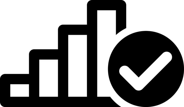 成果が確認できる上昇グラフとチェックマークのシンプルアイコン（Rising Bar Chart with Check Mark Icon）
