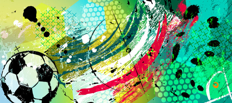 soccer or football illustration for the great soccer event with paint strokes and splashes,  mexico national colors
