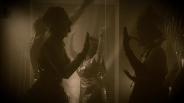 1920s old style sepia colorart video group of people dancing crowd enjoying time in dark night club. girls flapper female male have fun at dance floor birthday party old retro, youth roaring twenties