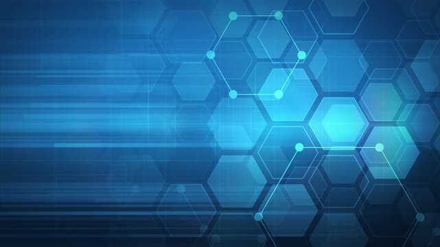 Abstract blue technology background with connecting hexagons