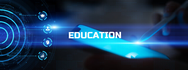 Digital Education and Learning Innovation Illustrated on a Virtual Interface.