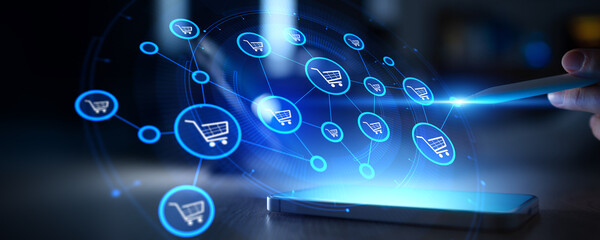 Digital E-commerce and Online Shopping Network Concept.