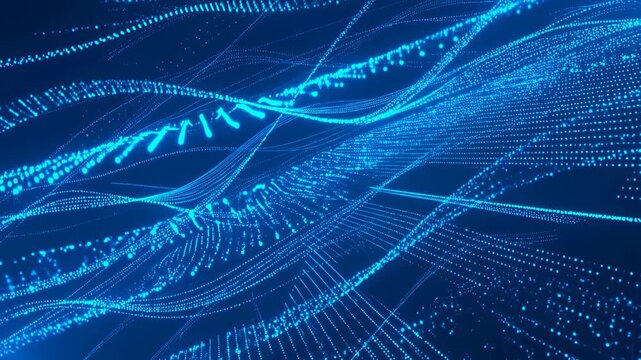 Abstract blue digital wave patterns with glowing particles. Represents technology, data visualization, and modern digital communication