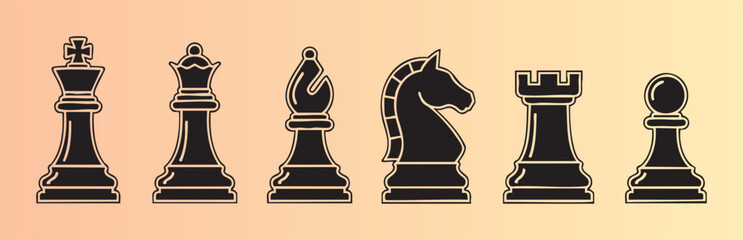 Detailed chess pieces set isolated with clean outlines