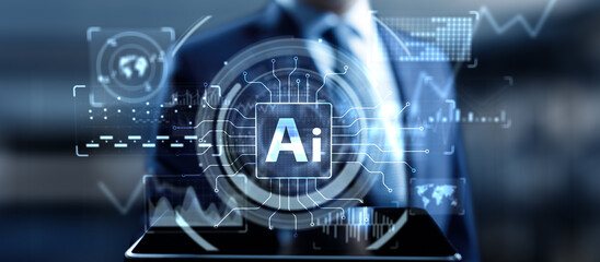 Artificial Intelligence Technology and Global Business Strategy Concept with Digital Interface.