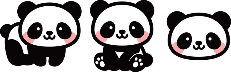 かわいいパンダのキャラクターアイコンセット｜シンプルで親しみやすい動物イラスト Cute Panda Character Icon Set / Simple Animal Illustration  © ochikosan