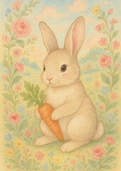 Naklejka premium Cute bunny holding carrot