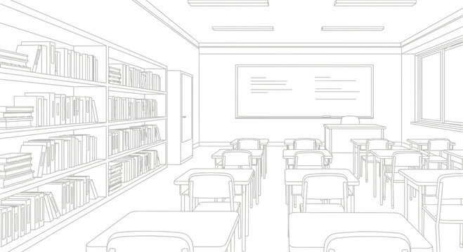 Classroom with chairs and desks.